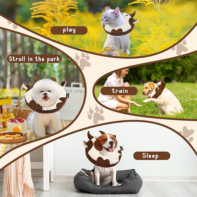 Adjustable Cat Collar Soft to Stop Licking After Surgery for Kitten, Alternative to Cone of Shame, Donut Cone for Cats, Pet Elizabethan Collar (Cow, Medium)-PurrikoPets