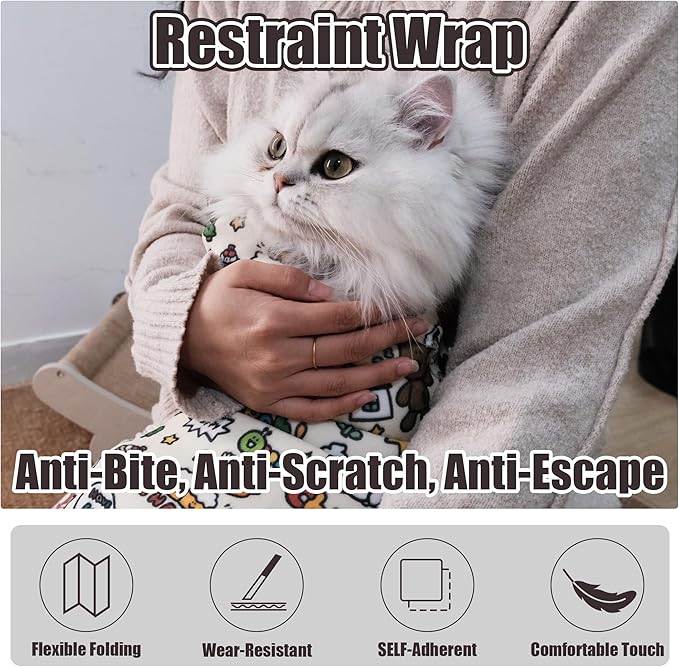 21.7" Cat Grooming Wrap Cat Wrap for Cutting Nails Cat Restraint for Nail Clipping Cat Swaddle Wrap Cat Burrito Wrap M(Within 6lbs) Anti-Scratch Anti-Escape Multifunctional Pet Tool-PurrikoPets