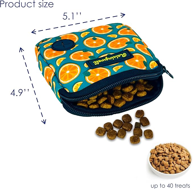 Dog Treat Pouch for Pet Walking and Training with Clicker Poop Bags Small Fanny Zipper Pack Holder for Puppy Snack Dispenser Kit for Leash and Outdoor Use (Fruit Orange)-PurrikoPets