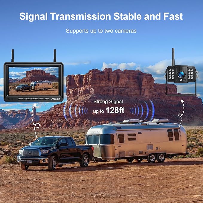 Fookoo HD 1080P 7-inch Wireless Backup Camera for Furrion RV, 7" Split Screen Monitor Plug-Play Easy Setup Rear View Camera DIY Guide Lines Waterproof for Truck RV Trailer Camper Motorhome - DW70101-PurrikoPets