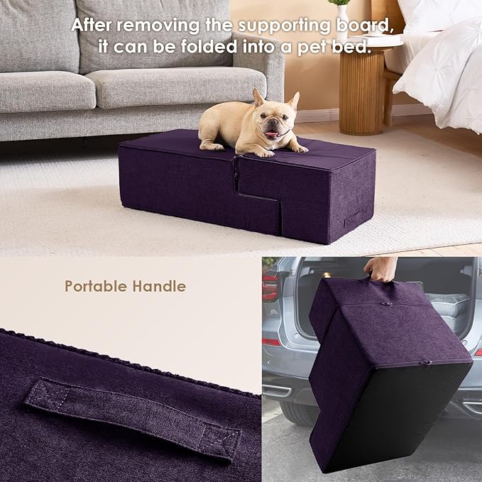 EHEYCIGA Dog Stairs for Bed 20" H, 4-Step Extra Wide Dog Steps for High Bed, Pet Steps for Small Dogs and Cats, Non-Slip Balanced Pet Ramp Indoor, Purple-PurrikoPets