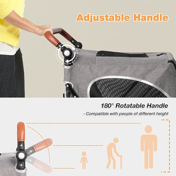 4 Wheel Pet Stroller with Storage Basket - Foldable & Breathable with Mesh Skylight, Large Dog Stroller with Adjustable Handle - Ideal for Travel and Walking with Medium to Large Dogs, Up to 120 lbs-PurrikoPets