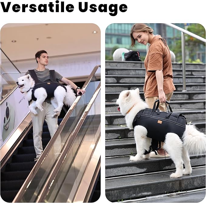 Dog Lift Harness Backpack Carrier for Large Dogs, Full Body Sling with Handle, Dog Harness for Joint Injuries, Arthritis, Ideal for Stairs, Elderly Dogs (Black XXX-Large 66-83 LBS)-PurrikoPets