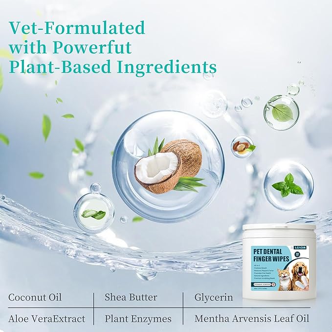 Dog Teeth Cleaning Wipes, Cat & Dog Toothbrush Brushing Kit, Dog Tooth Finger Dental Wipes to Remove Tartar & Plaque, Plant-Based Care Disposable Pet Wipes (50 Count, Uncented)-PurrikoPets