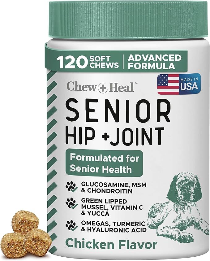 Glucosamine for Dogs Hip and Joint Supplement - 120 Senior Dogs Mobility Soft Chews - Made with Glucosamine, MSM, Chondroitin, Green Lipped Mussels and More - Made in The USA-PurrikoPets