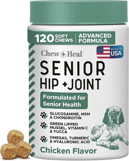 Glucosamine for Dogs Hip and Joint Supplement - 120 Senior Dogs Mobility Soft Chews - Made with Glucosamine, MSM, Chondroitin, Green Lipped Mussels and More - Made in The USA-PurrikoPets