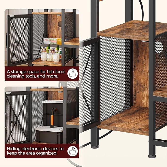 40-50 Gallon Fish Tank Stand, Aquarium Stand with Power Outlet and Storage Cabinet, Heavy Duty Tank Stand Suitable for Turtle Tank, Reptile Terrarium, for Home Office, Rustic Brown FTHR50E01-PurrikoPets