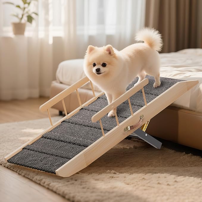 Dog Ramp for Bed Couch, Pet Ramp for Small Medium Old Dogs Cats with 10 Adjustable Heights from 5.91" to 19.69", 47" Long Portable Non-Slip Dog Bed Ramp for High Bed, Couch, Hold up to 200 LBS-PurrikoPets