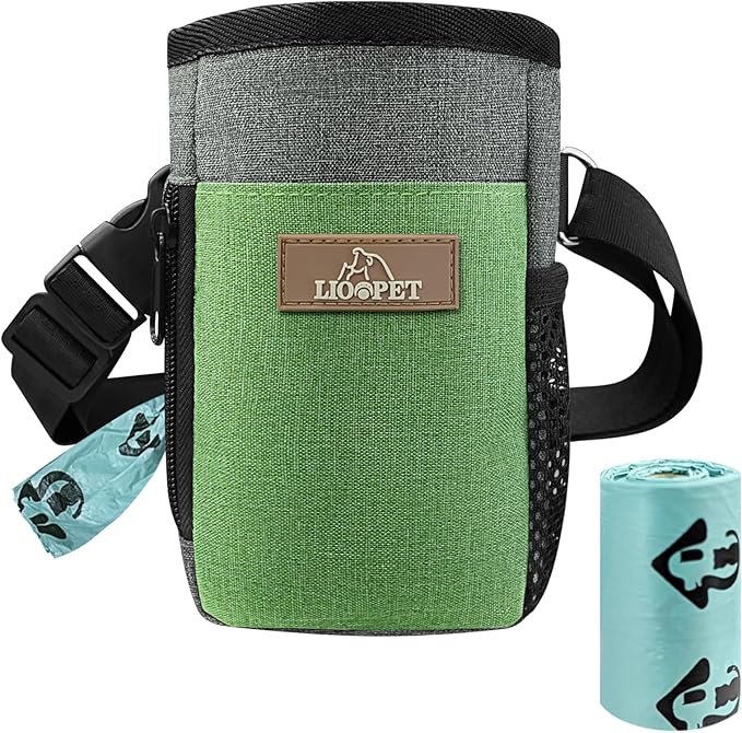 Dog Treat Pouch Training Behavior Aid, Dog Treat Training Bag for Dog Walks Outdoor Activities Travel, Built-in Poop Bag Dispenser 3 Ways to Wear-PurrikoPets