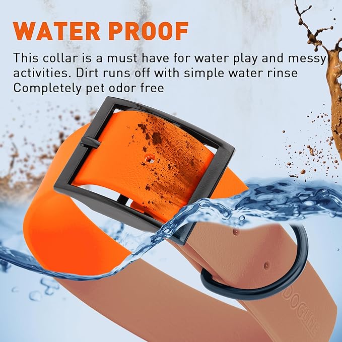 Dogline Biothane Waterproof Dog Collar Strong Coated Nylon Webbing with Black Hardware Odor- Proof for Easy Care Easy to Clean High Performance Fits Small Medium or Large Dogs, Hunter Orange-PurrikoPets