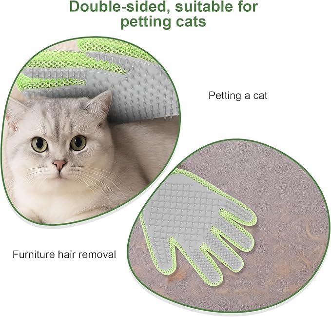 2 in 1 Pet Grooming Glove for Cats & Dogs, Efficient Deshedding Brush Pet Long Short Fur Removal Glove, Gentle Massaging Puppy Kitten Bathing Grooming Brush Tool, Easy Clean Floating Hair Mitt-PurrikoPets