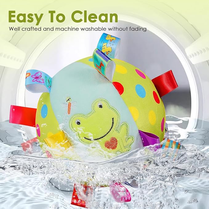 Dog Squeaky Plush Toy with Straps, 6-Inch Soft Stuffed Ball with Cotton Material and Bell Built-in, Pet Interactive Fetch Toy for Small to Large Dog-PurrikoPets