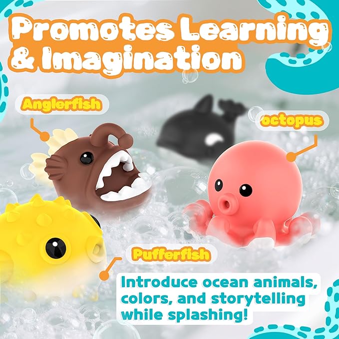 8 PCS Ocean Animal Bath Toys Mold Free Infant Bath Tub Toys for 12 Months - No Hole Bathtub Toys for Toddlers 1-3 Water Pool Toys for Baby Toddler Ages 1+-PurrikoPets