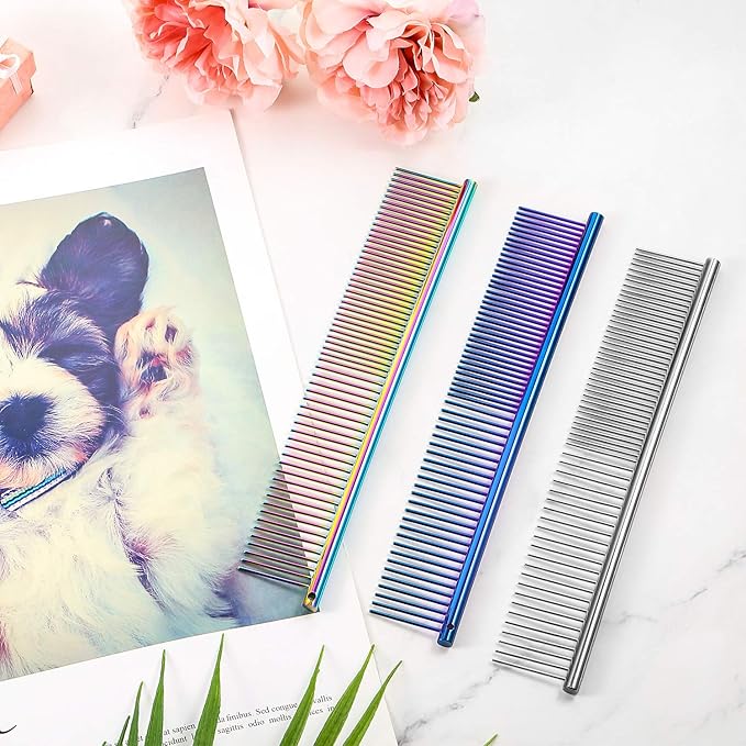 3 Pcs Stainless Steel Combs for Matted Hair - Grooming Clippers with Guide Combs for Removing Tangles and Knots in Long Haired Dogs and Cats-PurrikoPets