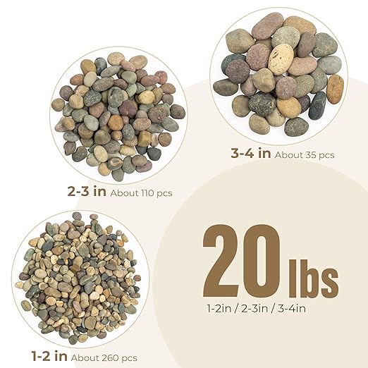 40lbs River Rocks, 1-2 Inch Natural Pebbles for Plants, Hand-Picked Premium Stones for Landscaping and Garden Design, Fish Tank, Flower Pots, Pathways and Backyard, Mixed Color-PurrikoPets
