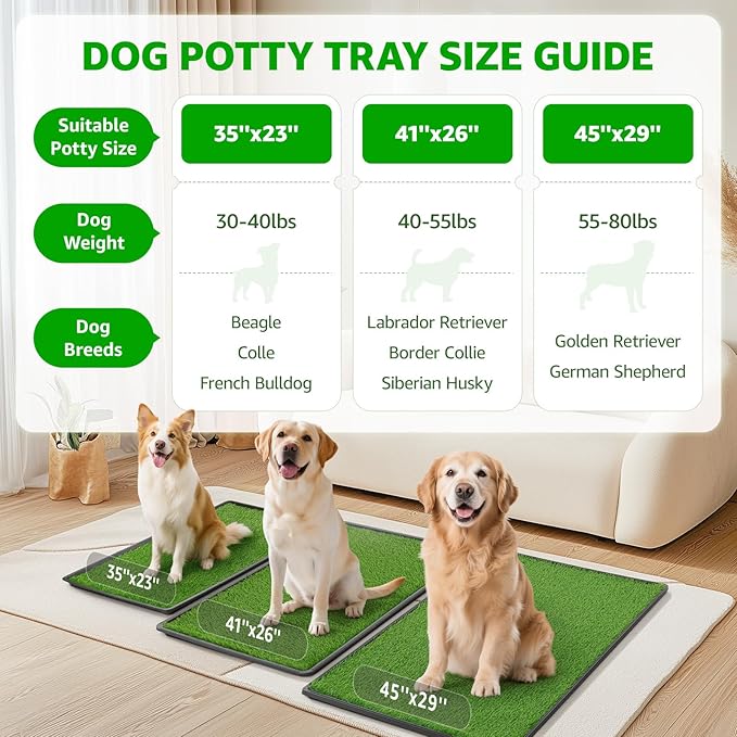 Dog Grass Large Patch Potty Tray, Dog Litter Box, Artificial Grass Mat Bathroom Turf for Pet Training, Washable Puppy Pee Pad, Perfect Indoor/Outdoor Portable Potty Pet Loo (Tray 41''x26'')-PurrikoPets