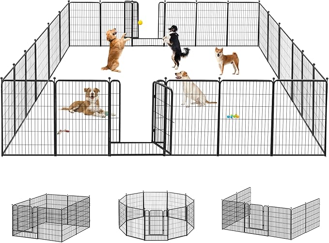 Dog Playpen 40 inch 24 Panels Indoor Outdoor Dog Pen for Large/Medium/Small Dogs Heavy Duty Metal Dog Fence Outdoor for Yard, Puppy Playpen with Door Portable Pet Fence for RV Camping Yard-PurrikoPets
