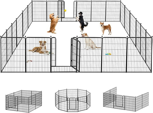 Dog Playpen 40 inch 24 Panels Indoor Outdoor Dog Pen for Large/Medium/Small Dogs Heavy Duty Metal Dog Fence Outdoor for Yard, Puppy Playpen with Door Portable Pet Fence for RV Camping Yard-PurrikoPets