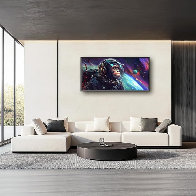 Framed Large Monkey Astronaut Wall Art, Oversized Chimpanzee Spacemen Wall Decor for Living Room, Outer Space Canvas Painting Pictures Modern Artwork for Living Room Bedroom Office 60"x30"-PurrikoPets