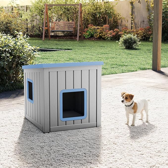 Dog House Small Dog Houses Outdoor with Sloped Roof Waterproof Ventilated Design Easy to Clean Elevated Floor Easy Assembly for Middle Sized Dogs-PurrikoPets