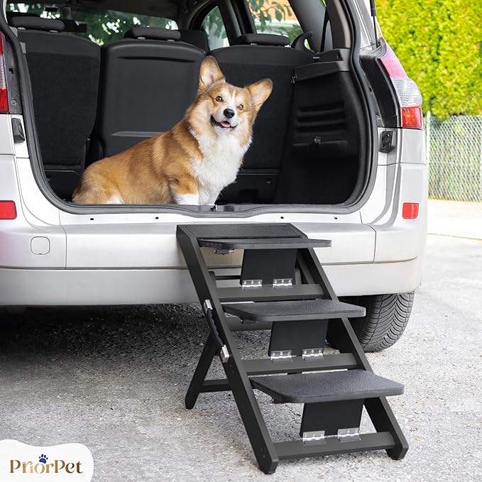 Dog Steps for Bed & Couch 2-in-1 Dog Stairs/Ramp - Height Adjustable Dog Ramp for Couch 7” - 20” - Pet Stairs, Dog Stairs for Small Dogs - Easy to Move Pet Steps with Landing Platform, Black-PurrikoPets