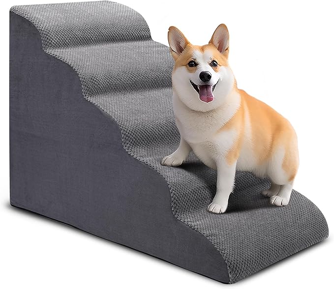 Dog Stairs for Bed, 5 Tier Dog Steps for Couch and High Bed, Non-Slip Pet Stairs, 24" High Sofa Foam Ramp - Best for Small Pets, Older Cats with Joint Pain-PurrikoPets