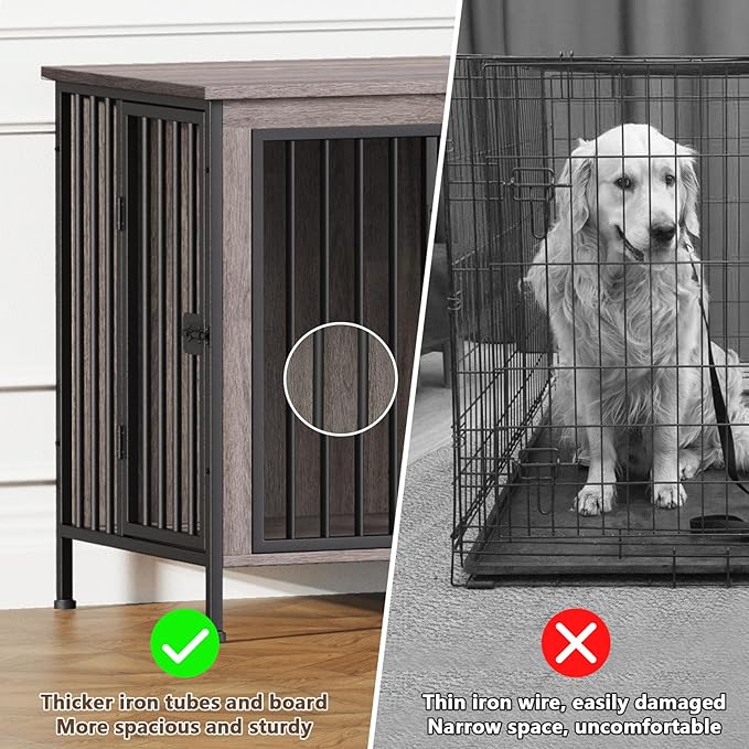 EasyCom 63" Dog Cage Furniture for 2 Pets with Divider, XL Wooden Double Dog Crate Furniture TV Stand for Mideum Breed, Durable and Sturdy-PurrikoPets