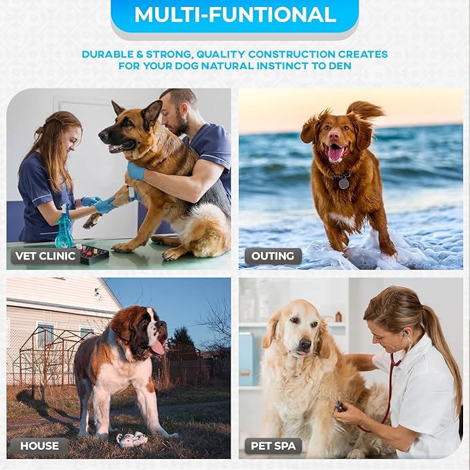 FDW Dog Crate for Large Dogs 42 Inch Folding Metal WirePet Cage Double Door W/Divider Panel Indoor Outdoor Kennel Leak-Proof Plastic Tray,Blue-PurrikoPets