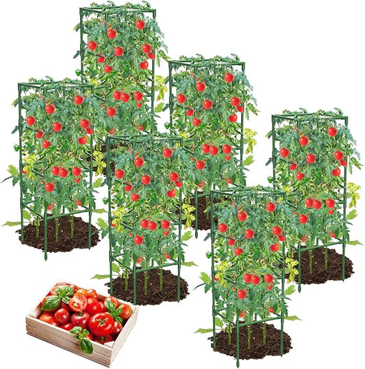 6 Pack Tomato Cages, 41.7" H Square Tomato Plant Stakes Support Cages Trellis for Garden Climbing Vegetables Flowers Fruits,Extra Bold-PurrikoPets