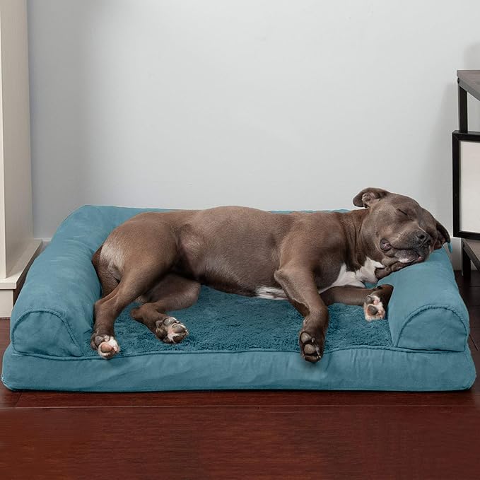 Furhaven Orthopedic Dog Bed for Large/Medium Dogs w/ Removable Bolsters & Washable Cover, For Dogs Up to 55 lbs - Plush & Suede Sofa - Deep Pool, Large-PurrikoPets