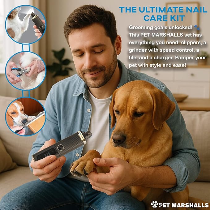 3-in-1 Cat & Dog Nail Grinder with Clipper & File, Quiet LED Trimmer, 3-Speed Pet Grooming Tool, Rechargeable 2000mAh Battery-PurrikoPets