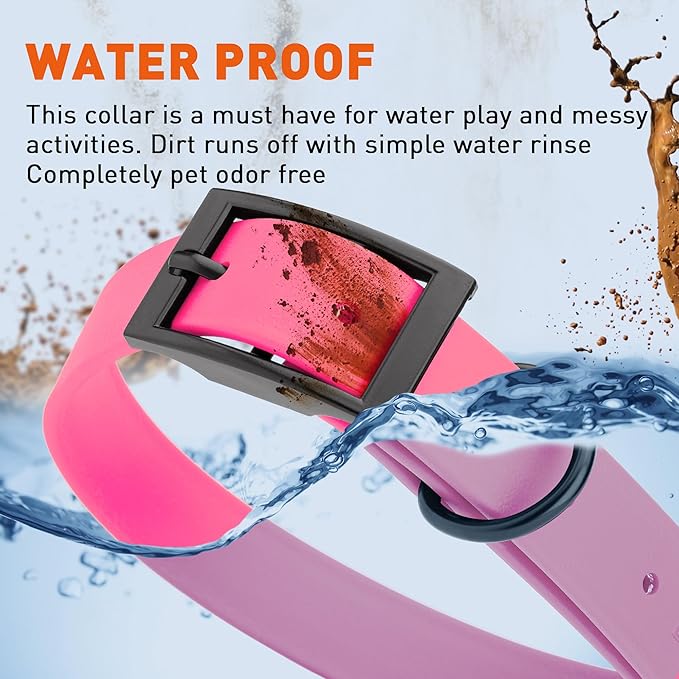 Dogline Biothane Waterproof Dog Collar Strong Coated Nylon Webbing with Black Hardware Odor- Proof for Easy Care Easy to Clean High Performance Fits Small Medium or Large Dogs, Passionfruit Pink-PurrikoPets