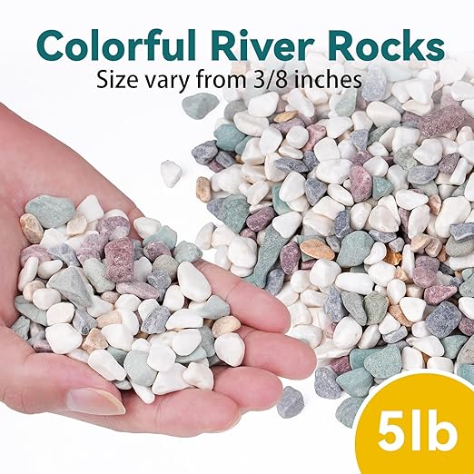 5 lbs Natural Pea Gravel Pebbles for Aquarium, Fish Tank, 3/8 inch Decorative Pebbles for Indoor Plants, Succulent, Bamboo, Vase, Drainage Rocks for Potted Plants, Top Dressing, Mixed Color-PurrikoPets
