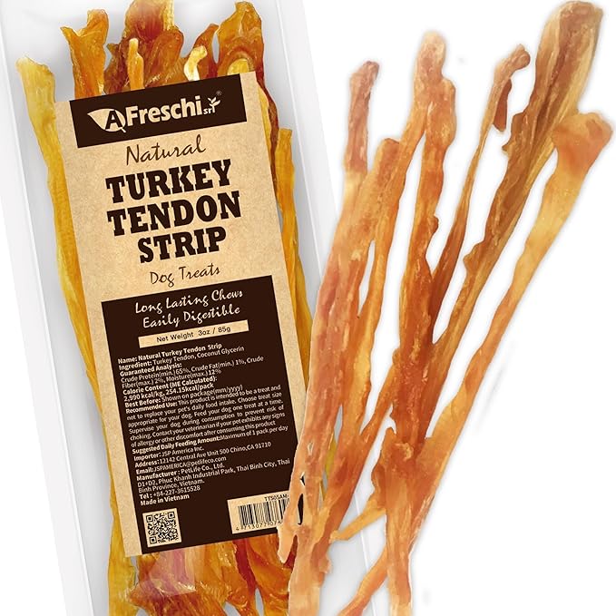 Afreschi Natural Turkey Tendon Strip 3 oz, All Natural Human Grade Puppy Chew, USA-Sourced Turkey Tendon, Hypoallergenic, Easy to Digest, Rawhide Alternative-PurrikoPets