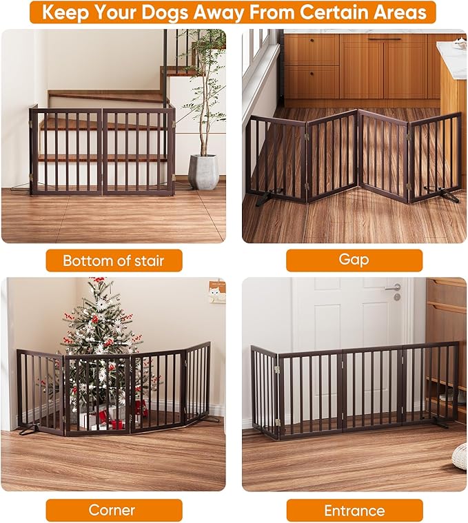 Freestanding Dog Gate Folding Brown Dog Gates for The House Doorways Stairs Pet Gates for Dogs, Doogie Puppy Fence Gate-PurrikoPets