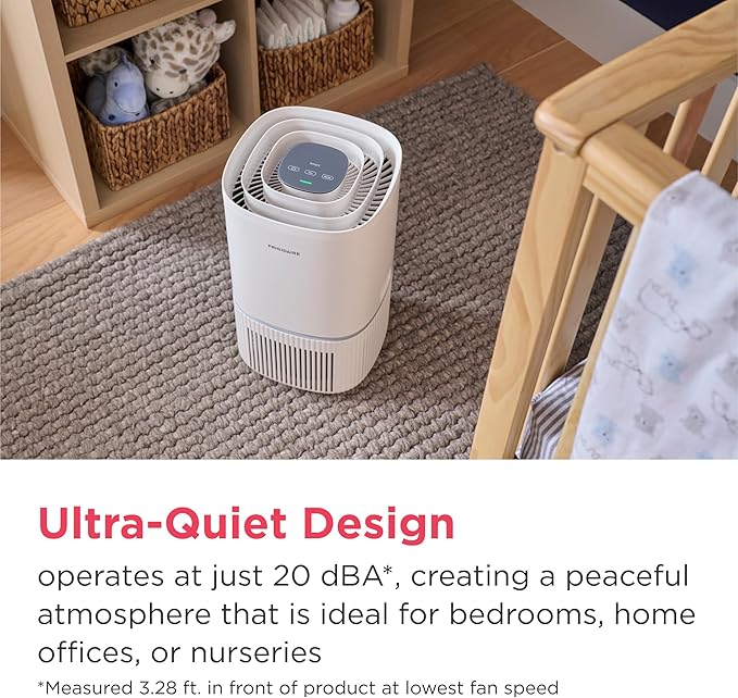 Frigidaire PureA300 HEPA Air Purifier with Wi-Fi for Small Bedrooms, Covers up to 850 Sq. Ft., 3-Stage Filtration, Energy Star Certification, Air Quality Monitoring, Smart Mode, Ultra Quiet, White-PurrikoPets