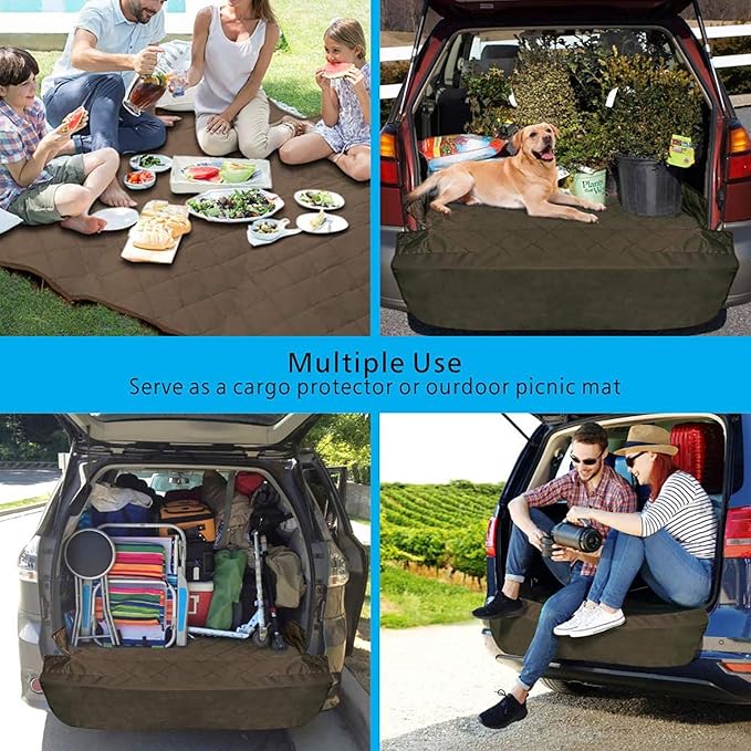 F-color SUV Cargo Liner for Dogs, Water Resistant Pet Cargo Cover Dog Seat Cover Mat for SUVs Sedans Vans with Bumper Flap Protector, Non-Slip, Large Size Universal Fit, Brown-PurrikoPets