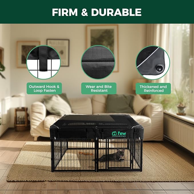 FXW Homeplus Unleashed Indoor Dog Playpen - Stress-Free and Safe Play, Heavy Duty 24 Inch 8 Wire Panels with Playpen Cover for Puppy and Small Dogs, Black│Patented-PurrikoPets