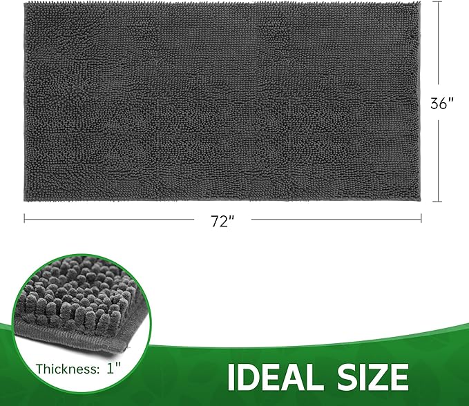 Dog Door Mat Indoor Entrance, 72" x 36" Absorbent Quick-Drying Mud Mat for Dogs, Non-Slip Door Rugs for Entryway Indoor Washable, Soft Chenille Dog Mat for Muddy Paws-PurrikoPets