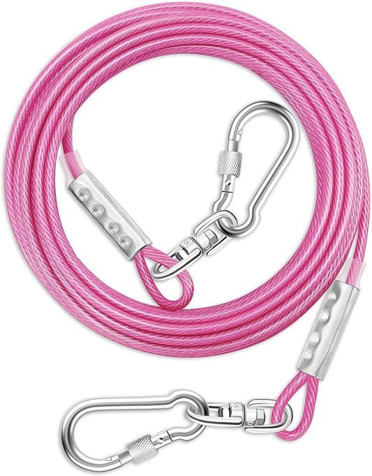 Dog Tie Out Cable for Outside,10FT Long Dog Leash&Chains with Swivel Hook,Small-Large Dogs Runner Cable for Yard,Heavy Duty Dogs Lead Line for Outdoor and Camping (500lbs 10FT, Pink)-PurrikoPets