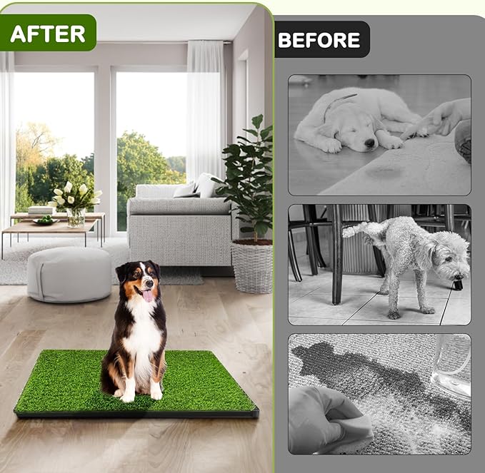 Dog Grass Pad with Tray, 34''X23'' Large Artificial Turf Grass Potty, Reusable Puppy Pee Pads for Dogs, Portable Dog Litter Box for Indoor/Outdoor Potty Training Toilet-PurrikoPets