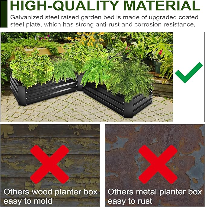 EDOSTORY Raised Bed Garden Bed Kit, 5x5x1ft Galvanized Planter Tall Raised Garden Boxes Outdoor, Large Metal Raised Garden Beds for Vegetables, Flowers, Herbs-PurrikoPets