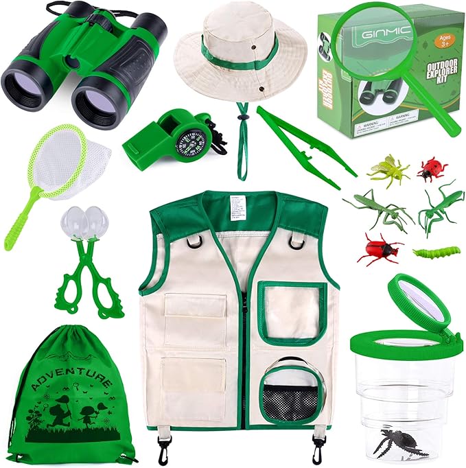 GINMIC Kids Explorer Kit & Bug Catching Kit, 16 Pcs Outdoor Exploration Safari Kit for Kids Camping with Binoculars, Adventure, Hunting, Hiking, Educational Toy Gift for 3-12 Years Old Boys Girls-PurrikoPets