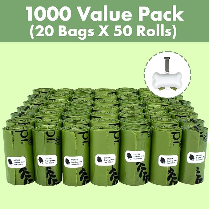 GORILLA SUPPLY Dog Poop Waste Bags with Dispenser and Leash Tie, 9" x 13", Green, 1000 Count-PurrikoPets
