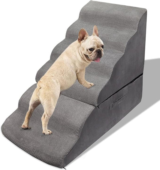 Dog Stairs&Steps for 30 Inches Tall High Bed, Pet Dog Ramp Ladder for Small Medium Dogs, Doggie, Old Cats, Kitty, Small Animals(Grey, Up to 30-36 Inch Tall Bed)-PurrikoPets