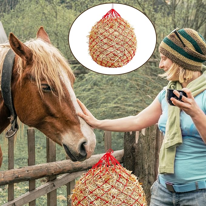 Fabbay 4 Pcs Slow Feed Hay Net Feeder Hay Bag for Horses Slow Feeder 40 Inch Length with 2 Inch Holes Hanging Horse Feed Net for Goat Cattle Equine Stalls Barn Supplies(Red)-PurrikoPets