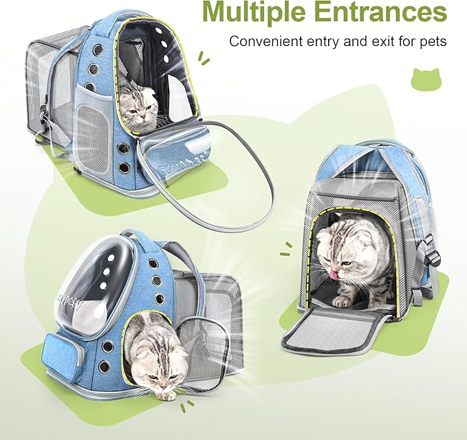 Expandable Cat Backpack,Cat Bubble Backpack Carrier for Carrying Cats, Pets and Small Dogs,Airline-Approved,Designed for Travel, Hiking, Walking,Car （Blue-PurrikoPets