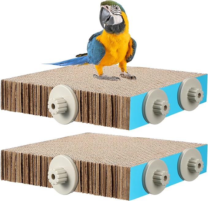 2 Pieces Bird Chew Toy Parrot Cage Perch Cardboard Platform Bird Paw Grinding Stand Parrot Cage Playground for Macaws, Small Parakeets, Conures, Budgies, Finches Conure Cockatiel (Large)-PurrikoPets