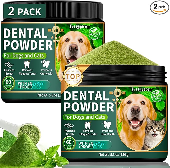 2 Pack Dog Dental Powder, Dog Teeth Cleaning Powder with Natural Herbal Blend & Postbiotics, Dental Powder for Dogs Teeth, Targets Tartar & Reduces Plaque & Bad Breath for Dogs & Cats, Mint -150Grams-PurrikoPets