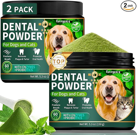 2 Pack Dog Dental Powder, Dog Teeth Cleaning Powder with Natural Herbal Blend & Postbiotics, Dental Powder for Dogs Teeth, Targets Tartar & Reduces Plaque & Bad Breath for Dogs & Cats, Mint -150Grams-PurrikoPets